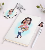 BK Gift Kişiye Özel Ev Hanımı Karikatürlü Beyaz Defter Kalem ve Anahtarlık Hediye Seti-3 (Model 1)