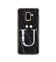 Samsung A8 Plus Siyah Mermer Harf Tasarımlı Telefon Kılıfı Ü-Harfi 