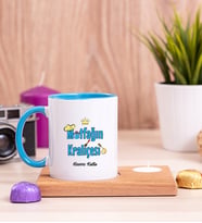 Mutfağın Kraliçesi Ahşap Altlıklı Mumlu Mavi Kupa Bardak