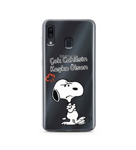 Snoopy Tasarımlı Süper Şeffaf Silikon Telefon Kılıfı Samsung A30