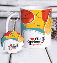 BK Gift Kişiye Özel En İyi Öğretmen Beyaz Kupa ve Anahtarlık Hediye Seti-5 (Model 1)