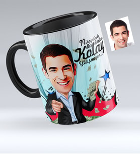 BK Gift Kişiye Özel Bay Bankacı Karikatürlü Siyah Kupa Bardak  2