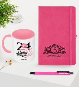 BK Gift Kişiye Özel Canım Öğretmenim Temalı Pembe Defter Kalem Kupa Seti - 2