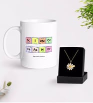 BK Gift Kişiye Özel Fen Bilimleri Öğretmeni Beyaz Kupa ve Papatya Kolye Hediye Seti-3 (Model 1)