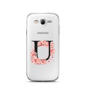 Pembe Çiçekli Harf Tasarım Süper Şeffaf Silikon Telefon Kılıfı Samsung Grand Neo