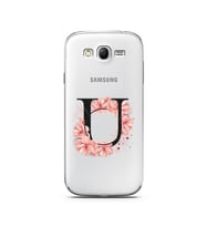 Pembe Çiçekli Harf Tasarım Süper Şeffaf Silikon Telefon Kılıfı Samsung Grand Neo