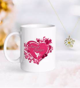 BK Gift Kişiye Özel Sevgililer Günü Kupa ve Çift İsimli Papatya Kolye-3 (Model 1)