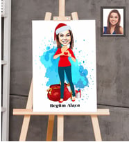 Kişiye Özel Yılbaşı Bayan Karikatürlü Ahşap Tablo 30x47 Model-7