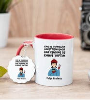 Bak Kendime De Kahve Yaptım Kırmızı Kupa Bardak ve Anahtarlık Set