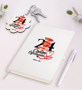 BK Gift Kişiye Özel Canım Öğretmenim Beyaz Defter Kalem Ve Anahtarlık Hediye Seti-10 (Model 1)