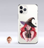 BK Gift Kişiye Özel Bayan Cadı Karikatürlü iPhone 11 Pro İnce Şeffaf Silikon Telefon Kapağı-2 (Beyaz)