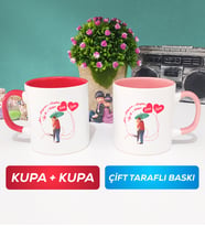 İkili Sevgiliye Sevgililer Günü Hediyesi 3 Kupa Bardak Kırmızı Pembe