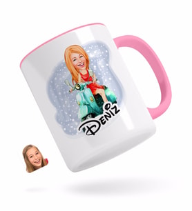 BK Gift Kişiye Özel Kadın Karikatürlü Pembe Kupa Bardak-24