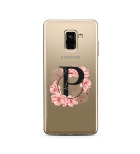 Pembe Çiçekli Harf Tasarım Süper Şeffaf Silikon Telefon Kılıfı Samsung A8 Plus P