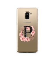 Pembe Çiçekli Harf Tasarım Süper Şeffaf Silikon Telefon Kılıfı Samsung A8 Plus P