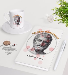 BK Gift Kişiye Özel Felsefe Öğretmeni Beyaz Defter Kalem Türk Kahvesi Fincanı Seti-1 (Model 1)