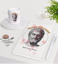 BK Gift Kişiye Özel Felsefe Öğretmeni Beyaz Defter Kalem Türk Kahvesi Fincanı Seti-1 (Model 1)