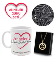 Anneler Gününe ÖzelMesajlı Kupa & 100 Dilde Seni Seviyorum Gold Renk Kolye Hediye Seti