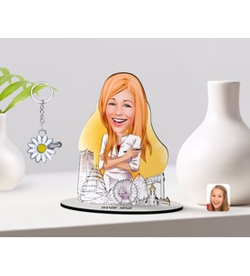 BK Gift Kişiye Özel Kadın Mimar Karikatürlü 3D Ahşap Biblo ve İsimli Silver Papatya Anahtarlık-1 (Model 1)