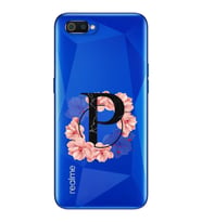 Pembe Çiçekli Harf Tasarım Süper Şeffaf Silikon Telefon Kılıfı Oppo Realmi C2 P-