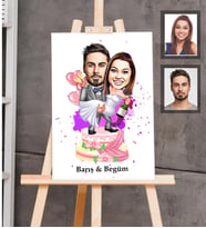 Kişiye Özel Gelin Damat Karikatürlü Ahşap Tablo 30x47  Mod-9
