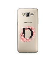 Pembe Çiçekli Harf Tasarım Süper Şeffaf Silikon Telefon Kılıfı Samsung Grand Pri