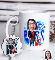 BK Gift Kişiye Özel Bayan Big Boss Karikatürlü Beyaz Kupa ve Anahtarlık Hediye Seti-3 (Model 1)