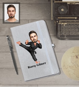 Kişiye Özel Sporcu Karikatürlü Gri Defter Kalem Hediye Seti  Bay-5