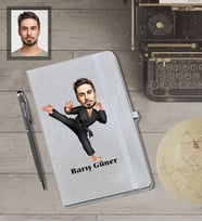 Kişiye Özel Sporcu Karikatürlü Gri Defter Kalem Hediye Seti  Bay-5