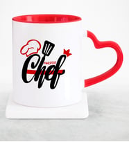 BK Gift Kişiye Özel Chef Kırmızı Kalpli Kupa Bardak  4