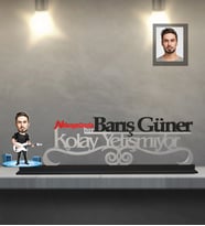 Kişiye Özel Gitarist Karikatürlü Kolay Yetişmiyor Ahşap Biblo Bay-3