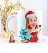BK Gift Kişiye Özel Bayan Yılbaşı Temalı Karikatürlü Beyaz Kupa Bardak - 2