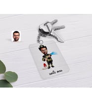 BK Gift Kişiye Özel İtfaiyeci Karikatürlü Şeffaf Pleksi Anahtarlık (Beyaz)