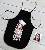 BK Gift Kişiye Özel Bayan Chef Karikatürlü Siyah Mutfak Önlüğü-1