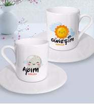 BK Gift Kişiye Özel Güneşim ve Ayım İkili Türk Kahvesi Fincanı Seti-1 (Beyaz)