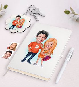 BK Gift Kişiye Özel Sevgili Karikatürlü Beyaz Defter Kalem ve Anahtarlık Hediye Seti-54 (Model 1)