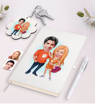 BK Gift Kişiye Özel Sevgili Karikatürlü Beyaz Defter Kalem ve Anahtarlık Hediye Seti-54 (Model 1)