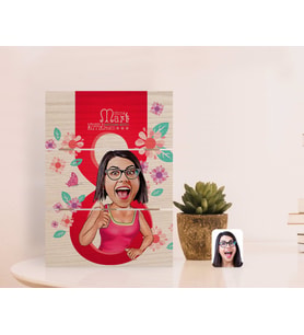 BK Gift Kişiye Özel Kadınlar Günü Karikatürlü Otantik Masaüstü Ahşap Palet Çerçeve-5 (Beyaz)