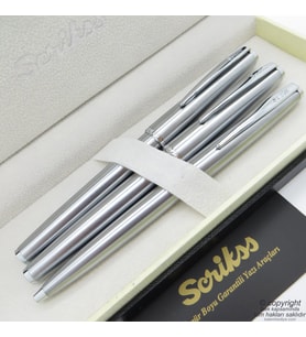 Scrikss 78M 3'lü Set Krom  Dolma Kalem + Roller Kalem + Tükenmez Kalem Seti  Scrikss Metropolis  İsme Özel Kalem  Hediye Kalem