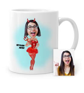 BK Gift Kişiye Özel Şeytan Kız Karikatür Beyaz Kupa Bardak  1