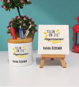 Yılın En İyi Fizyoterapisti Tasarımlı Fizyoterapiste Hediye Fizyoterapist Kalemlik ve Dekoratif Taş Baskı Seti