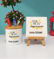 Yılın En İyi Fizyoterapisti Tasarımlı Fizyoterapiste Hediye Fizyoterapist Kalemlik ve Dekoratif Taş Baskı Seti