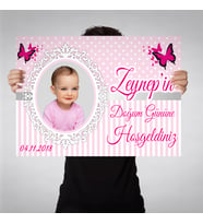 Kız Çocuğu Pembe Puantiyeli Kelebek Doğum Günü Afişi 70x100cm