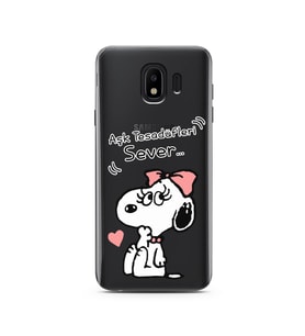 Snoopy Tasarımlı Süper Şeffaf Silikon Telefon Kılıfı Samsung J4 (2018)