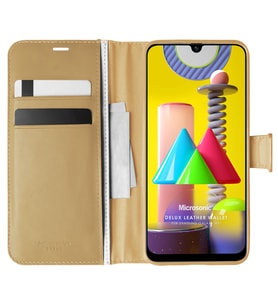 Microsonic Samsung Galaxy M31 Kılıf Delux Leather Wallet Gold