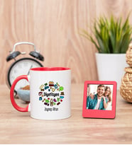 Diyetisyen Kırmızı Kupa Bardak ve Kırmızı Mini Fotoğraf Çerçevesi