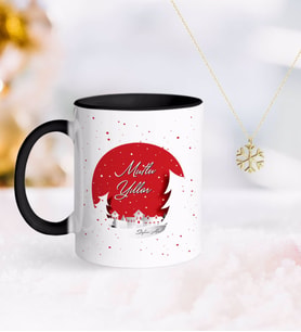 BK Gift Kişiye Özel Yılbaşı Mutlu Yıllar Siyah Kupa ve Kar Tanesi Kolye-1 (Model 1)
