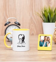 Atatürk Siluetli Sarı Kupa Bardak ve Sarı Mini Fotoğraf Çerçevesi