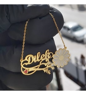 925 Ayar Gümüş 24 Ayar Altın Kaplama İsimli Kolye (Gold)