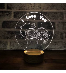 3 Boyutlu Aşk Kız ve Erkek Led Lamba Ahşap Taban 7 Farklı Işık Renkli